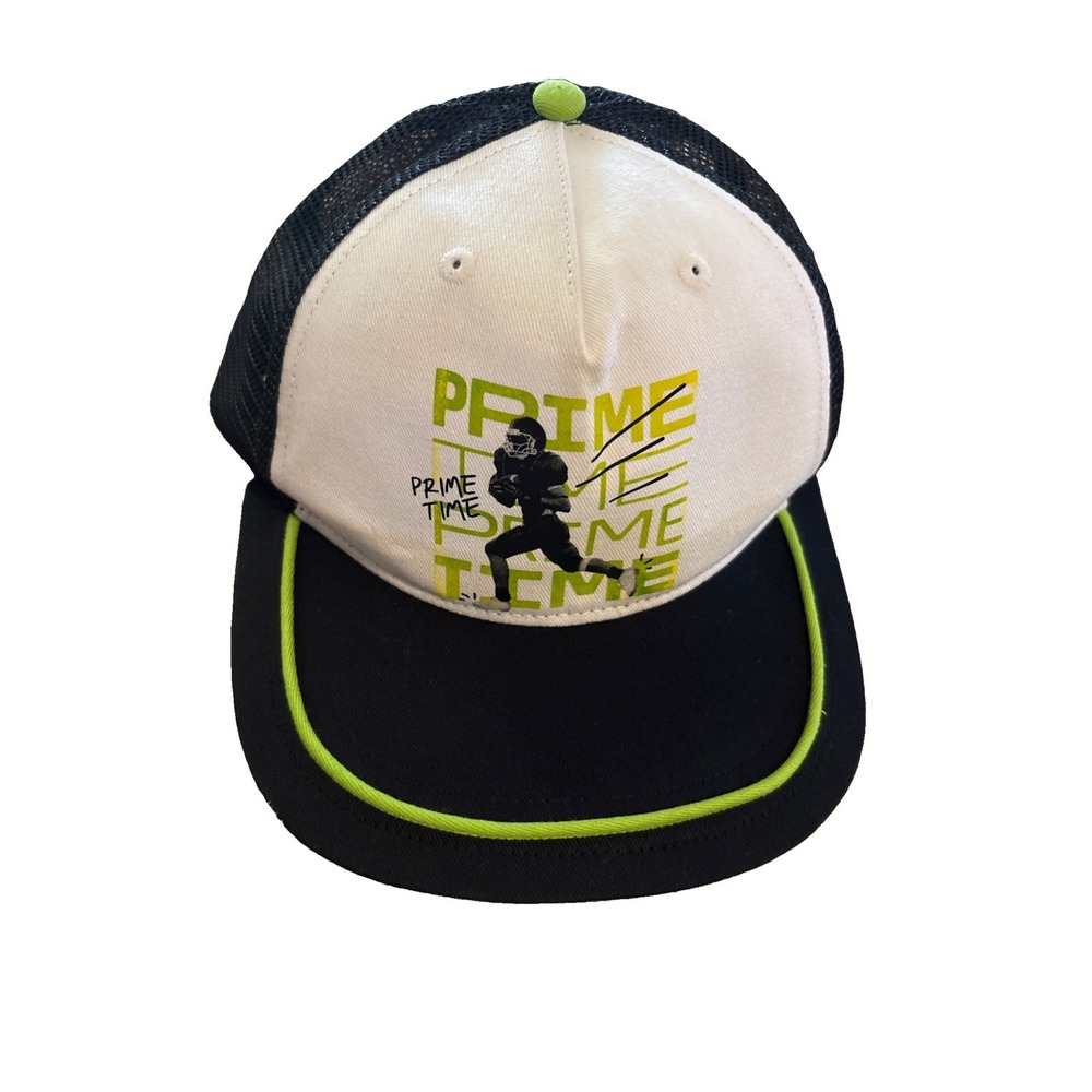 ESPN Prime Time Trucker Hat Adjustable Mesh Back Black White Neon Green